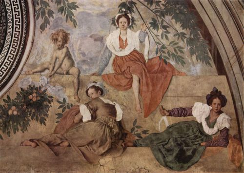 Pontormo, Jacopo: Jahreszeitenfresken in der Medici-Villa in Poggio a Cajano, rechter Teil der Lnette, Szene: Vertumnus und Pomona, Detail