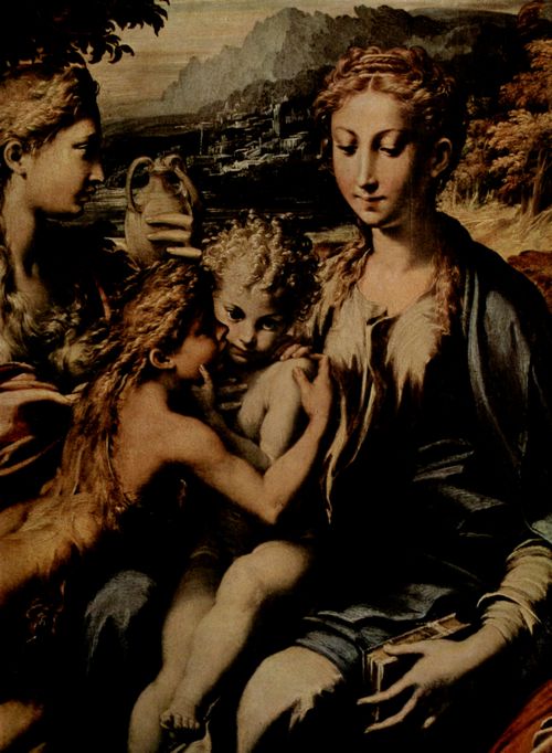 Parmigianino: Thronende Madonna, Hl. Zacharias, Hl. Johannes der Tufer und Hl. Maria Magdalena, Detail