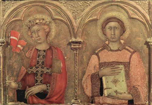 Martini, Simone: Altarretabel von Pisa, dritte Predellatafel von links: Hl. Ursula und Hl. Laurenzius