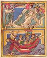 Mittelrheinischer Meister um 1200: Evangeliar des Doms zu Speyer, Szene: Traum und Heimreise der Heiligen Drei Könige