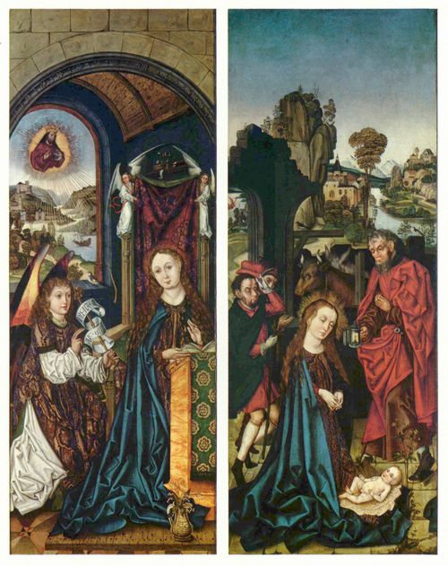 Wolgemut, Michael: Peringsdrffer-Altar, Szenen: Die Verkndigung an Maria und Die Anbetung des Kindes