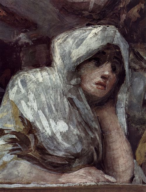 Goya y Lucientes, Francisco de: Kuppelfresko in San Antonio de la Florida, Madrid, Szene aus der Legende des Hl. Antonius von Padua: Der Heilige erweckt einen Toten in Lissabon, der die Unschuld seiner Eltern bezeugt, Detail: nachdenkliche Frau