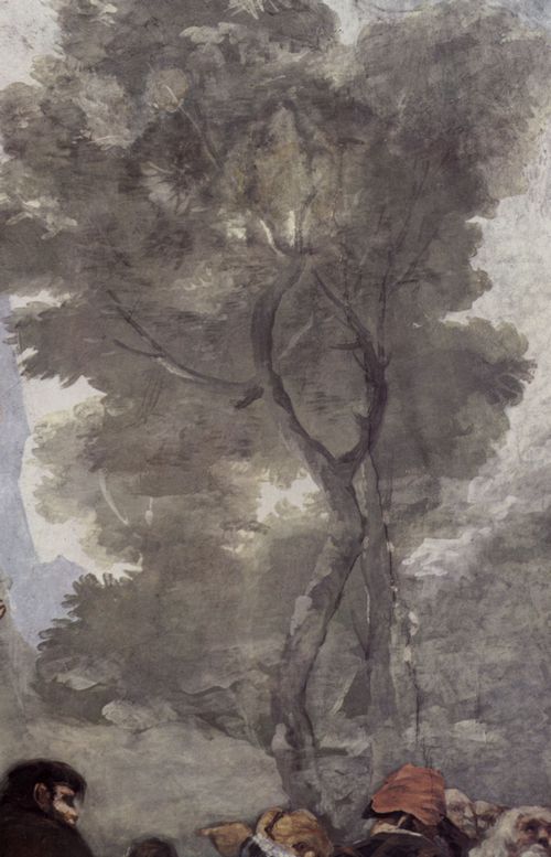 Goya y Lucientes, Francisco de: Kuppelfresko in San Antonio de la Florida, Madrid, Szene aus der Legende des Hl. Antonius von Padua: Der Heilige erweckt einen Toten in Lissabon, der die Unschuld seiner Eltern bezeugt, Detail: Baum