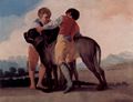 Goya y Lucientes, Francisco de: Entwürfe für die Wandteppiche zur Ausschmückung der Königl. Paläste El Pardo und El Escorial, Szene: Knaben mit Bluthunden