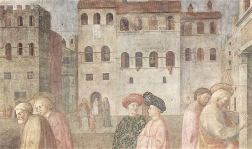Masaccio: Szenen aus dem Leben Petri, Szene: Die Heilung eines Lahmen und Auferstehung der Tabitha, Detail: Architektur