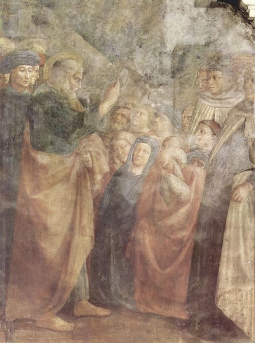 Masolino: Freskenzyklus der Brancacci-Kapelle in Santa Maria del Carmine in Florenz, Szenen aus dem Leben Petri, Szene: Predigt des Hl. Petrus zu den Massen