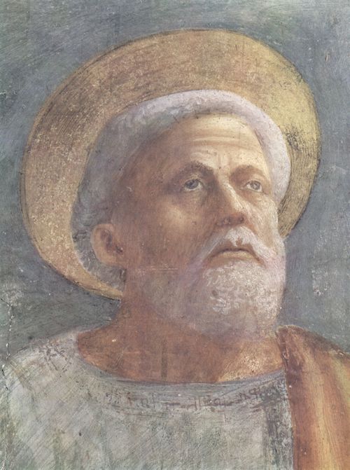 Masaccio: Szenen aus dem Leben Petri, Szene: Petrus in Kathedra, Detail: Kopf des Petrus