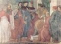 Lippi, Fra Filippo: Freskenzyklus der Brancacci-Kapelle in Santa Maria del Carmine in Florenz, Szene: Hl. Petrus und Hl Paulus im Disput mit dem Magier Simon vor Nero