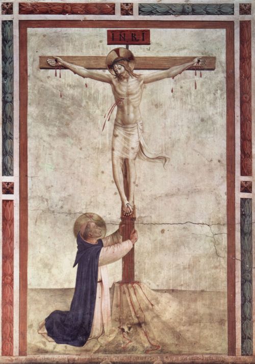 Angelico, Fra: Freskenzyklus im Dominikanerkloster San Marco in Florenz, Szene: Hl. Dominikus am Kreuze Christi