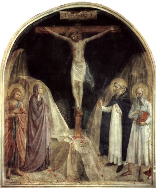 Angelico, Fra: Freskenzyklus im Dominikanerkloster San Marco in Florenz, Szene: Kreuzigungsszene mit Hl. Dominikus