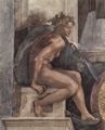 Michelangelo Buonarroti: Sixtinische Kapelle, Deckenfresko zur Schöpfungsgeschichte, Detail: Jüngling