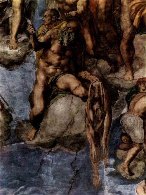 Michelangelo Buonarroti: Sixtinische Kapelle, Altarwand, Das Jngste Gericht, Detail: Mrtyrer mit Menschenhaut, in der ein Selbstportrt Michelangelos vermutet wird