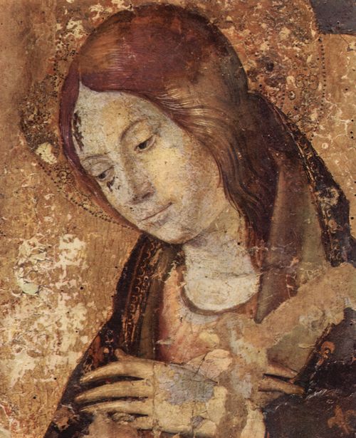 Antonello da Messina: Polyptychon des Hl. Gregor, Fragment der rechten oberen Tafel, Szene: Maria Verkndigung, Detail: Kopf der Maria