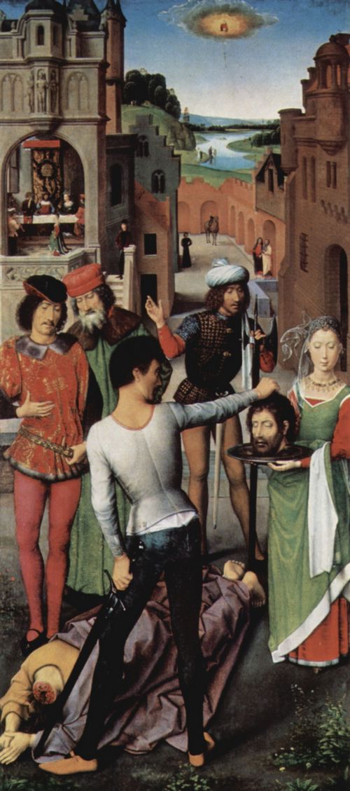 Memling, Hans: Triptychon der Mystischen Hochzeit der Hl. Katharina von Alexandrien, linker Flgel: Die Enthauptung Johannes des Tufers