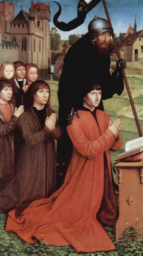 Memling, Hans: Triptychon des Willem Moreel, linker Flgel: Der Stifter Willem Moreel, seine Shne und der Hl. Wilhelm von Maleval