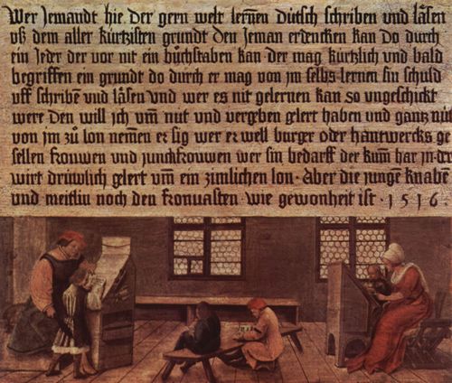 Holbein d. J., Hans: Leitsätze eines Schulmeisters, Szene: Unterricht für Kinder