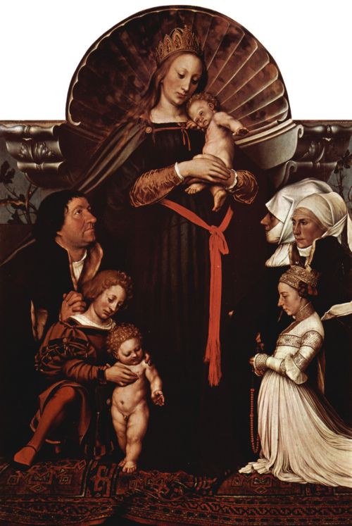 Holbein d. J., Hans: Madonna des Basler Bürgermeisters Jakob Meyer (Darmstädter Madonna), mit Stifterporträts