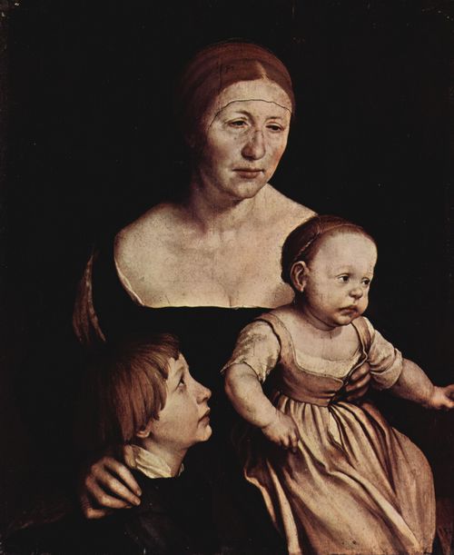 Holbein d. J., Hans: Porträt seiner Gattin Elsbeth Binsenstock mit den beiden älteren Kindern Philipp und Katharina