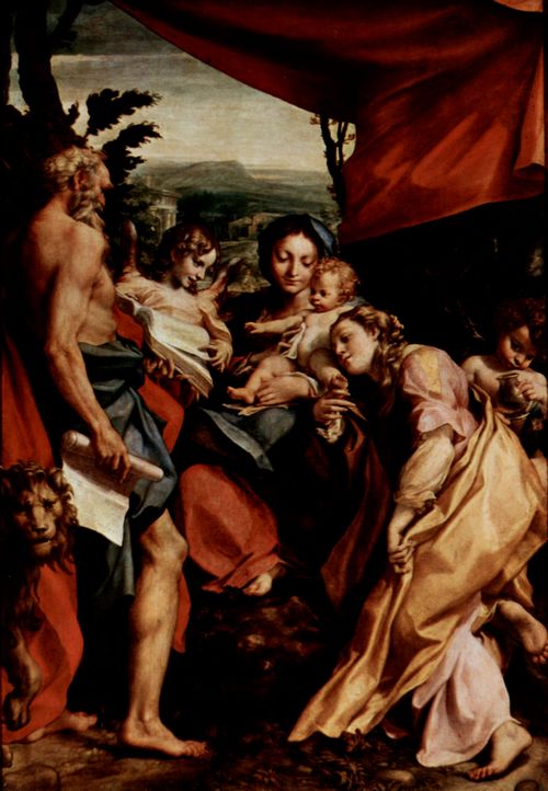 Correggio: Madonna des Hl. Hieronymus (Der Tag), Szene: Maria mit dem Kind, der Hl. Hieronymus, die Hl. Maria Magdalena, Johannes der Tufer und ein Engel