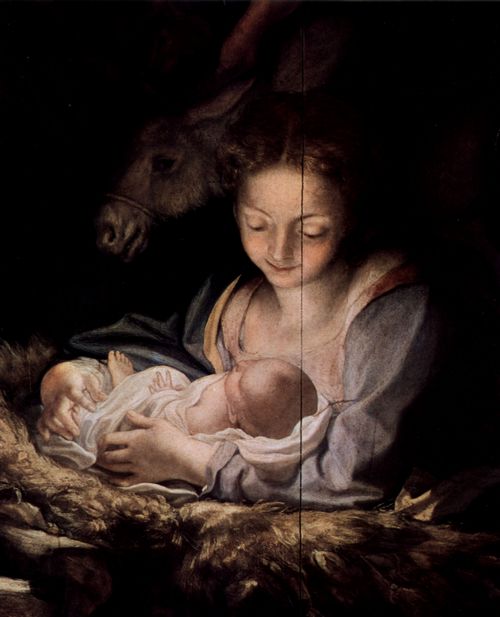 Correggio: Anbetung der Hirten (Die Nacht), Detail: Maria und Kind
