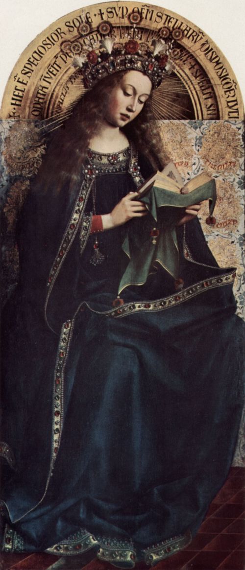 Eyck, Jan van: Genter Altar, Altar des Mystischen Lammes, obere linke Haupttafel, Szene: Thronende Maria
