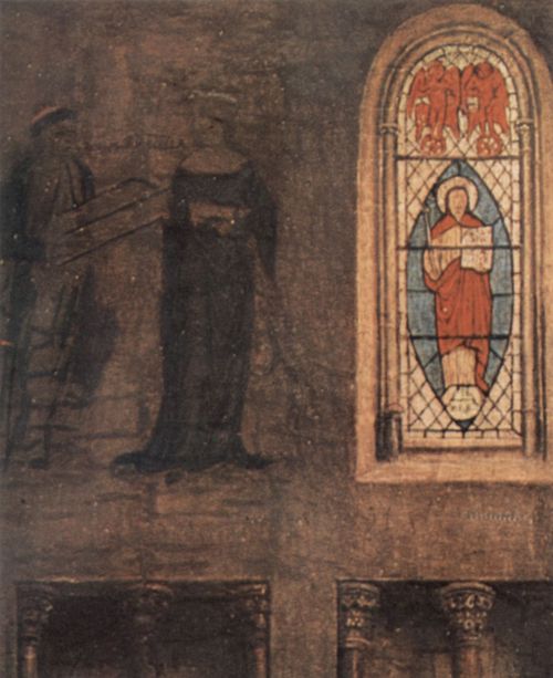 Eyck, Jan van: Maria Verkndigung, Detail: Kirchenfenster und Wandfresko