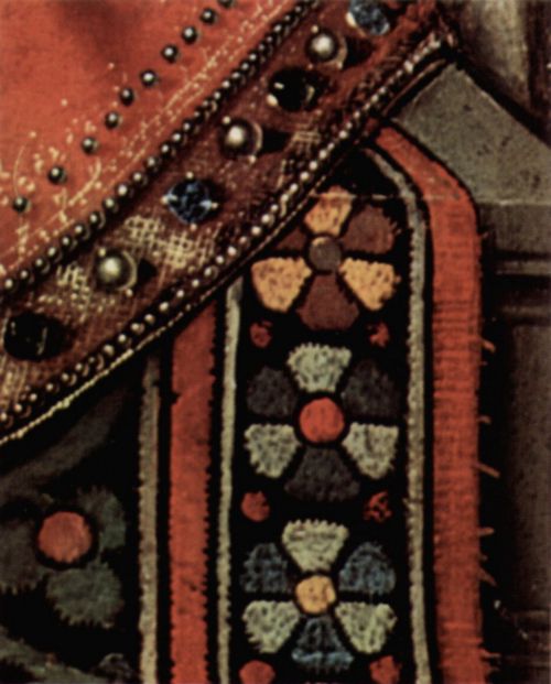 Eyck, Jan van: Madonna des Kanonikus Georg van der Paele, Detail: Gewand der Maria