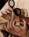 Eyck, Jan van: Madonna des Kanonikus Georg van der Paele, Detail: Bibel und Brille des Kanonikus
