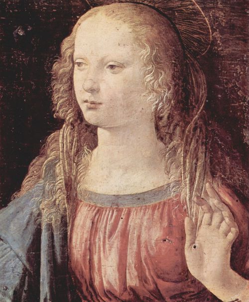 Leonardo da Vinci: Verkündigung an Maria, Detail: Jungfrau der Verkündigung
