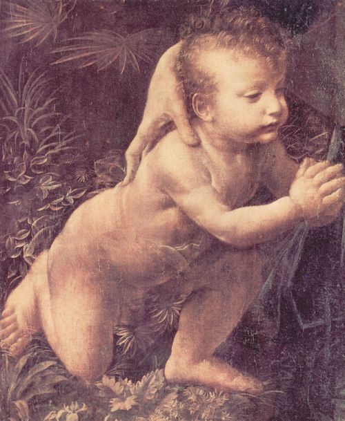 Leonardo da Vinci: Madonna in der Felsengrotte, Szene: Maria mit Christuskind, Johannes dem Täufer als Kind und einem Engel, Detail: Christuskind