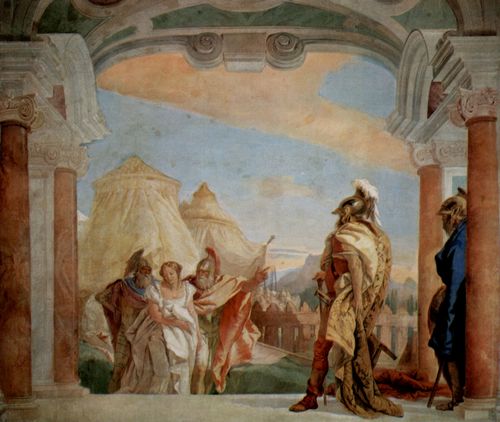 Tiepolo, Giovanni Battista: Fresken in der Villa Valmarana, Vicenza, Szene: Eyribates und Talthybios fhren Agamenon Briseiis, die Konkubine des Achilleus zu