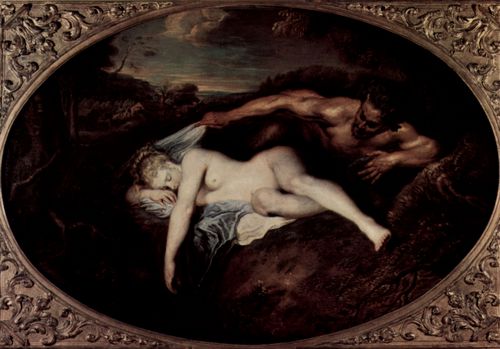 Watteau, Antoine: Jupiter und Antiope (Satyr und schlafende Nymphe), Oval