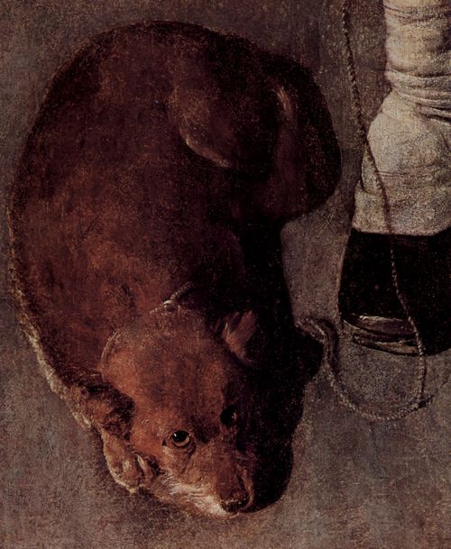 La Tour, Georges de: Ghironda-Spieler (Drehleier) mit Hund, Detail: Hund