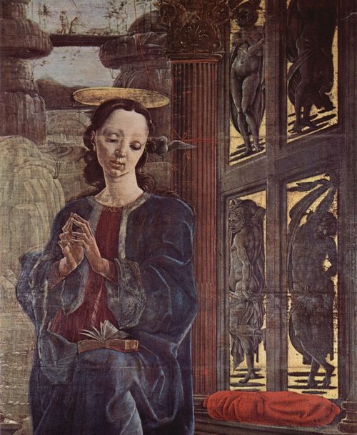 Tura, Cosm: Vier Orgelflgel des Ferraneser Doms, mit Heiligen Georg und dem Drachen und einer Verkndigung, Szene: Maria Verkndigung, Detail: Maria