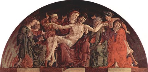 Tura, Cosm: Roverella-Altar fr St. Giorgio in Ferrara, Lnettenbekrnung, Szene: Piet und Heilige