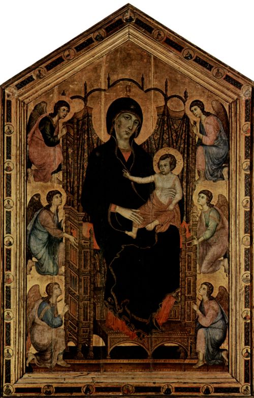Duccio di Buoninsegna: Madonna Rucellai, Szene: Thronende Madonna und Engel