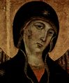 Duccio di Buoninsegna: Madonna Rucellai, Szene: Thronende Madonna und Engel, Detail: Kopf der Madonna
