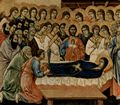 Duccio di Buoninsegna: Maest, Altarretabel des Sieneser Doms, Vorderseite, Altarbekrnung mit Szenen zum Marientod, Szene: Marientod