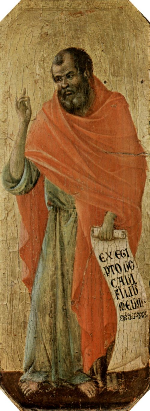 Duccio di Buoninsegna: Maest, Altarretabel des Sieneser Doms, Vorderseite, Predella mit Szenen aus der Kindheit Jesu und Propheten, Szene: Der Prophet Hosea