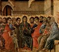 Duccio di Buoninsegna: Maest, Altarretabel des Sieneser Doms, Rckseite, Altarbekrnung mit Pfingstzyklus, Szene: Pfingsten