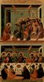 Duccio di Buoninsegna: Maest, Altarretabel des Sieneser Doms, Rckseite, Hauptregister mit Szenen zu Christi Passion, Szenen: Fuwaschung und das Letzte Abendmahl