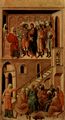 Duccio di Buoninsegna: Maest, Altarretabel des Sieneser Doms, Rckseite, Hauptregister mit Szenen zu Christi Passion, Szenen: Christus vor dem Hohepriester und Verleugnung Christi durch Petrus