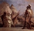 Tiepolo, Giovanni Battista: Fresken in der Villa Valmarana, Vicenza, Szene: Eyribates und Talthybios führen Agamenon Briseiis, die Konkubine des Achilleus zu, Detail