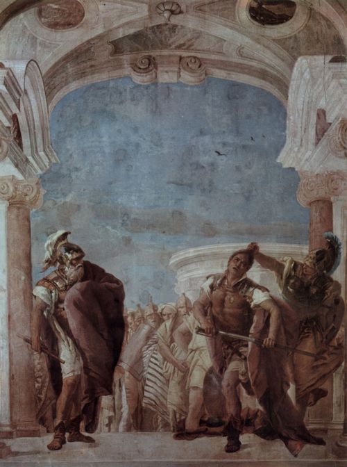 Tiepolo, Giovanni Battista: Fresken in der Villa Valmarana, Vicenza, Szene: Ruggero befreit die nackte Angelica von der Klippe, Detail