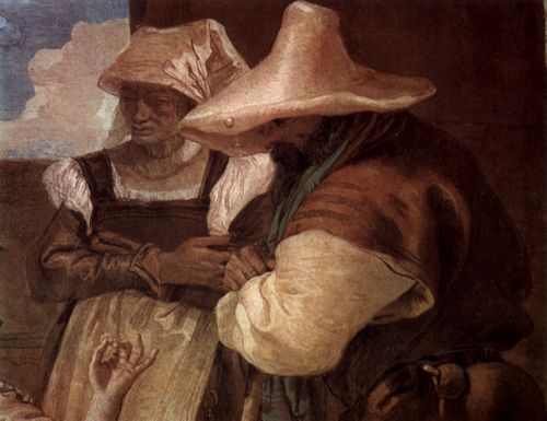 Tiepolo, Giovanni Domenico: Fresken in der Villa Valmarana, Vicenza, Szene: Angelica und Medorus in Begleitung zweier Bauern, Detail: Bauernpaar