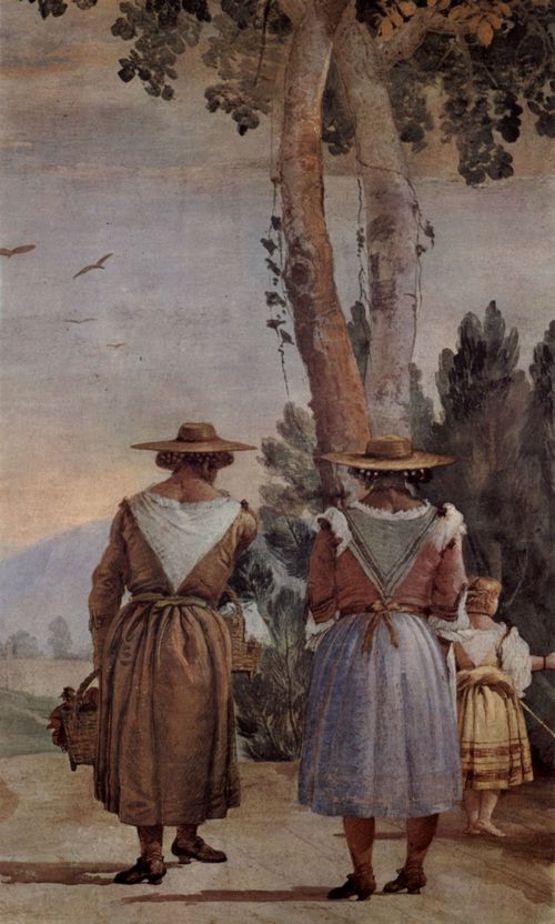 Tiepolo, Giovanni Domenico: Fresken in der Villa Valmarana, Vicenza, Szene: Landschaft mit zwei Buerinnen