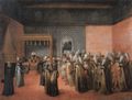 Mour, Jean-Baptiste van: Empfang des franzsischen Gesandten le Vicompte D'Andrezel durch Sultan Ahmed III. am 10. Oktober 1724, Audienz beim Sultan
