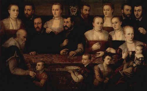 Vecellio, Cesare: Portrt einer Familie mit orientalischem Teppich