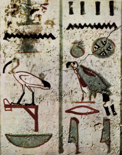 Maler der Grabkammer des Zenue: Grabkammer des Zenue, Heeresschreiber unter Thutmosis IV., Szene: Vgel und Hieroglyphen
