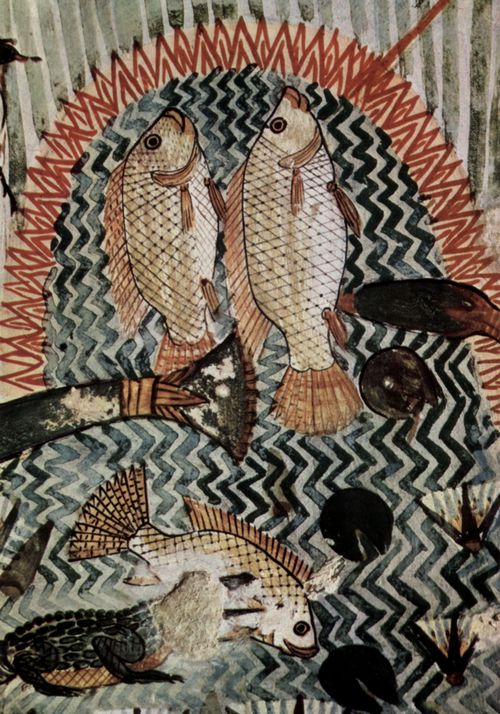 Maler der Grabkammer des Menna: Grabkammer des Menna, Ackerschreiber des Königs, Szene: Jagd und Fischfang, Detail: Fische